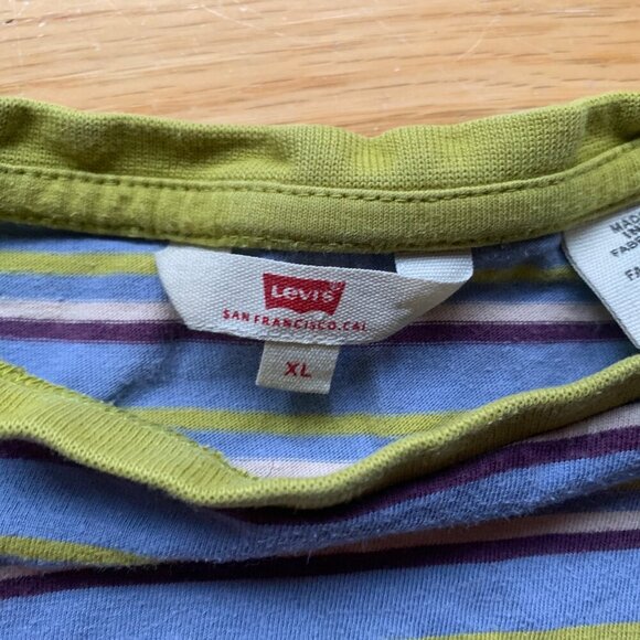Levi’s Women’s Striped Reverse Logo Tee | Blue Green Purple | Size XL - Picture 4 of 8